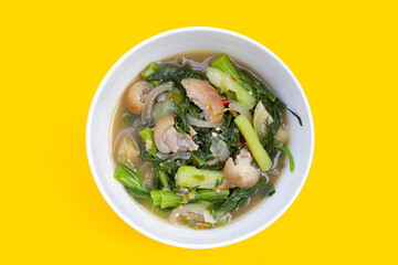 Thai spicy soup with pork skin and vegetables