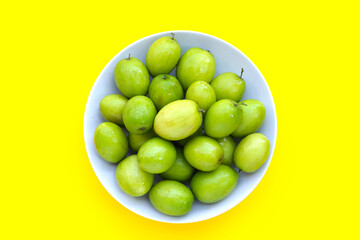 Green jujube fruits on white background.