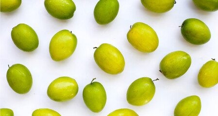 Green jujube fruits on white background.