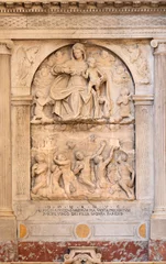 Tuinposter NAPLES, ITALY - APRIL 20, 2023: The marble relief of Madonna and souls of Purgatory in the church  Chiesa San Pietro ad Aram by  Gian Domenico d'Auria e Annibale Caccavello -  © Renáta Sedmáková