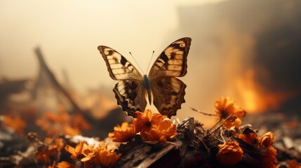 Obraz premium butterfly on a polluted flower, highlighting the impact of pollution on biodiversity generative ai