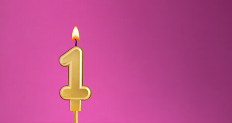 Birthday card with candle number 1 - purple background