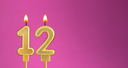 Candle number 12 in purple background - birthday card