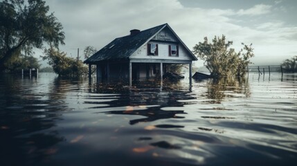 Fototapeta na wymiar house submerged in floodwater, a stark reminder of climate change impacts generative ai
