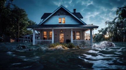 house submerged in floodwater, a stark reminder of climate change impacts generative ai