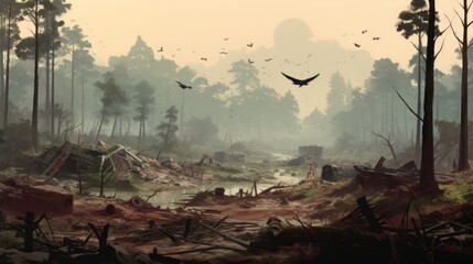 Obraz premium forest affected by illegal dumping, land pollution generative ai