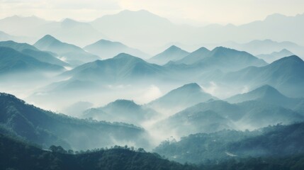 Fototapeta premium mountain range obscured by haze, showcasing the effects of air pollution generative ai