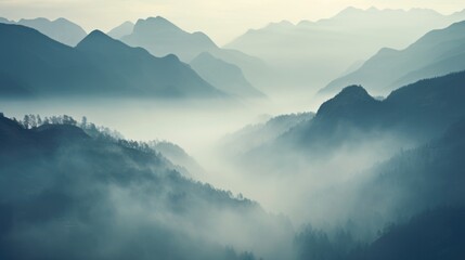 Fototapeta premium mountain range obscured by haze, showcasing the effects of air pollution generative ai