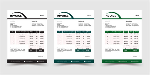 Professional corporate invoices template with 3 color sets.