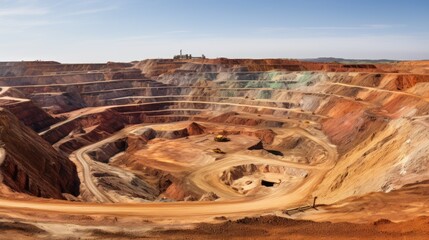 landscape scarred by open pit mining, a vivid representation of land degradation generative ai