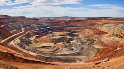 landscape scarred by open pit mining, a vivid representation of land degradation generative ai