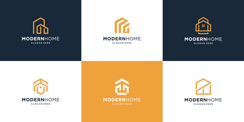 set of minimalist home real estate logo