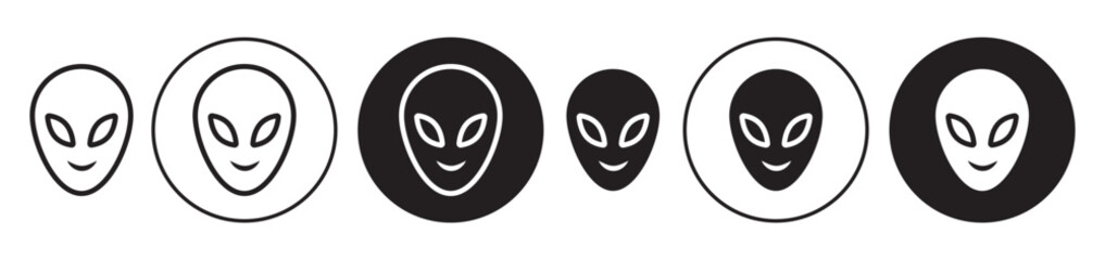 alien face vector icon set. extraterrestrial space alien head symbol in black color. 