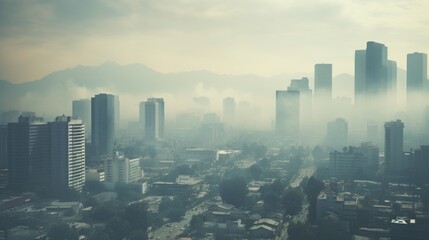 city shrouded in haze, indicating severe air pollution generative ai - obrazy, fototapety, plakaty