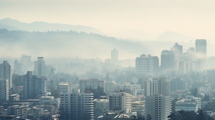 Fototapeta premium city shrouded in haze, indicating severe air pollution generative ai