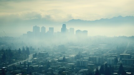 Fototapeta premium city shrouded in haze, indicating severe air pollution generative ai