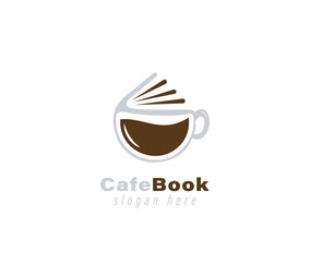 Coffee cup with book concept. Drink coffee logo read book on white background