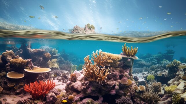 coral reefs affected and losing color due to water pollution generative ai