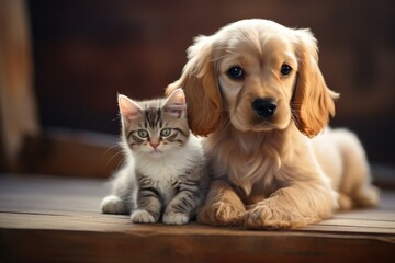 little kitten and puppy. ai generative
