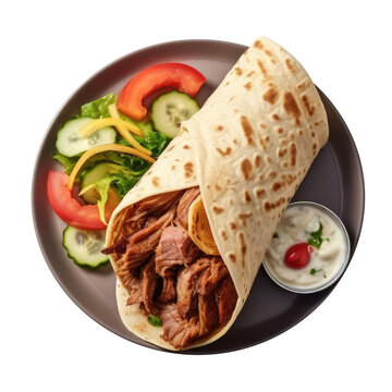 Shawarma, Mexican tortilla wrap. isolated background