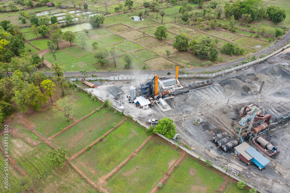 Poster Aerial top view of concrete industry factory in urban city town. Business distribution logistic transport in Thailand.