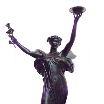 Bronze statue of a Winged Victory. Statue of the goddess Nike, isolated on transparent background