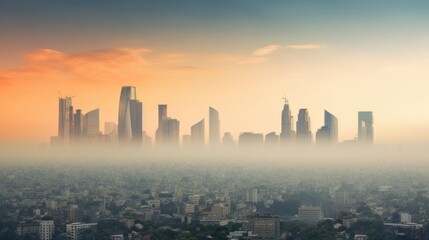 Fototapeta premium cityscape with clear sky versus smog-filled sky, illustrating the contrast of air pollution generative ai