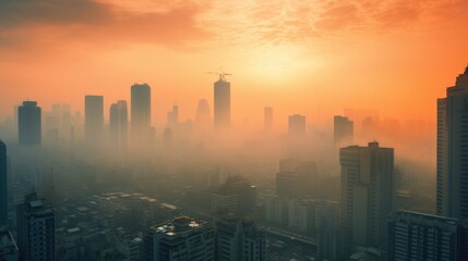 Fototapeta premium smog-filled city, illustrating the severity of urban air pollution generative ai