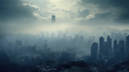 Fototapeta premium smog-filled city, illustrating the severity of urban air pollution generative ai