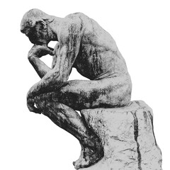 Thinker man engrave illustration. The Thinker Statue by the French Sculptor Rodin. Antique statues in engraved line pattern.
