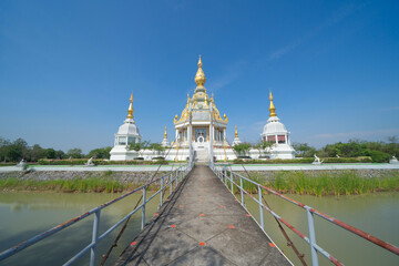 Wat Thung Setthi, Khon Kaen, Isan Temple. The pagoda is a buddhist temple in urban city town, Thailand. Thai architecture landscape background. Tourist attraction landmark.