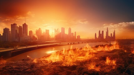 city experiencing extreme heatwave, a symptom of global warming generative ai