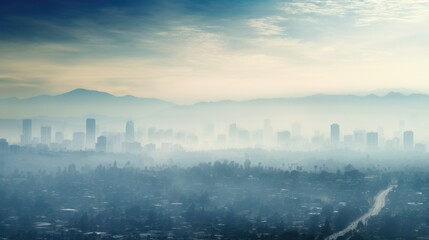Fototapeta premium cityscape covered in haze due to increased air pollution generative ai