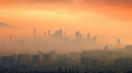 Obraz premium cityscape covered in haze due to increased air pollution generative ai