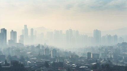 Fototapeta premium cityscape covered in haze due to increased air pollution generative ai