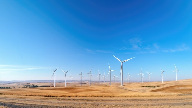 wind farm amidst a clear sky, a positive image of renewable energy as a solution to climate change generative ai