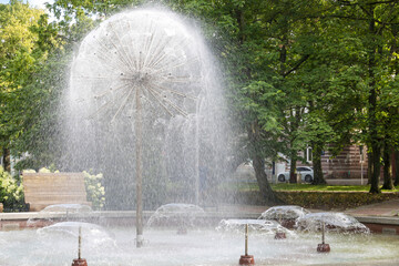 Modern fountain looking like dandelion. Kolberg at Baltic sea.