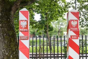 Polish border post with polish coat of arms.