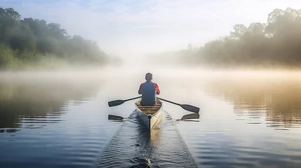 Foto op Canvas professional rower rowing a boat in a tranquil lake generative ai © Kelly