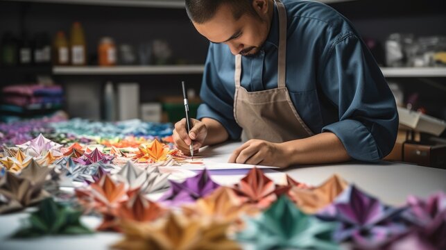 origami artist folding a paper in a quiet studio generative ai