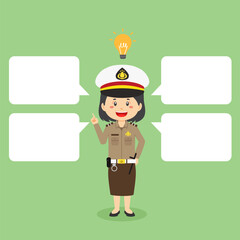 Indonesian Police Woman Character Shows Get Idea with Bubble Text