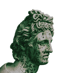 Antique greek Apollo statue in engraved line pattern. Renaissance sculpture in modern design.