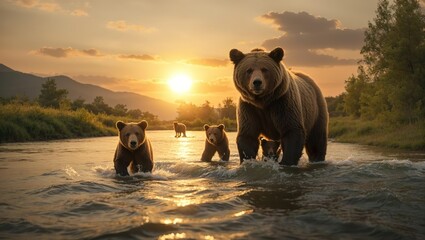 brown bear in the sunset - Powered by Adobe