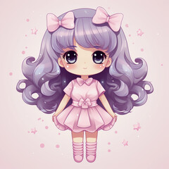 little kawaii girl purple hair 