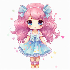 little kawaii girl pink hair 