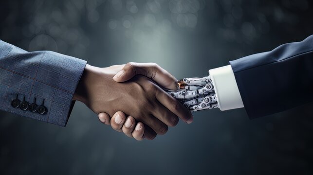 Digital robot handshake human background futuristic digital age robot science digital technology AI