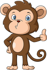 Cute little monkey cartoon giving thumb up