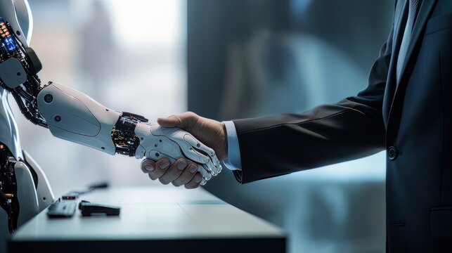 Digital robot handshake human background futuristic digital age robot science digital technology AI