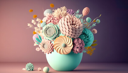 Elegant Flakes: A Fresh Bouquet of Blossoming Flowers in Soft Summer Hues - ai generated