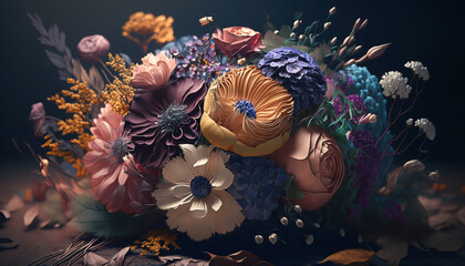 Delicate Fantasy: A Colorful Bouquet of Fragrant Flowers for Anniversaries and Birthdays - ai generated